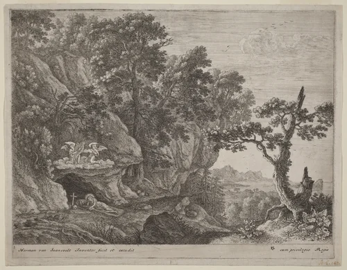 The Repentant Magdalene in a Landscape by Herman van Swanevelt, print, 1600-1655