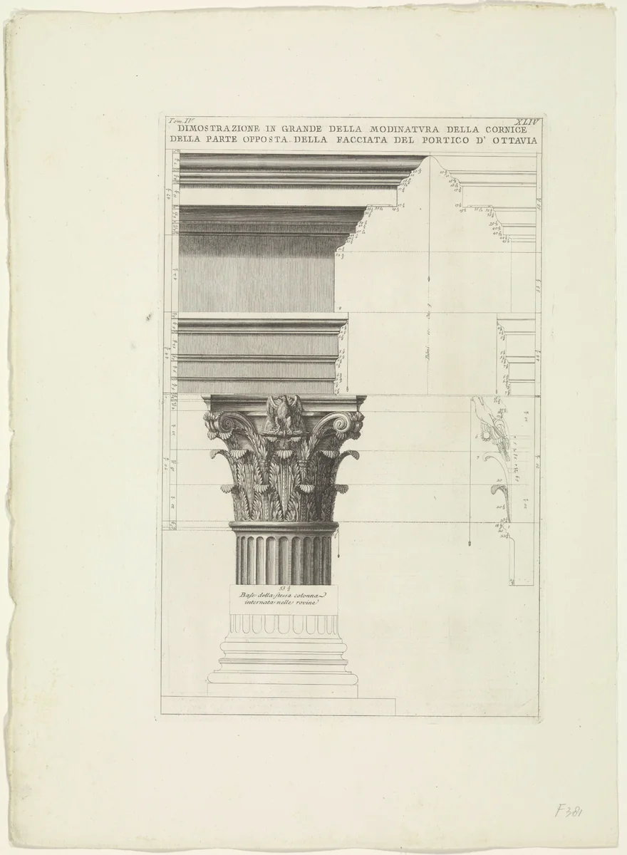 Reconstructie van gedeelten van de Porticus van Octavia te Rome by Giovanni Battista Piranesi, print, 1756-1757