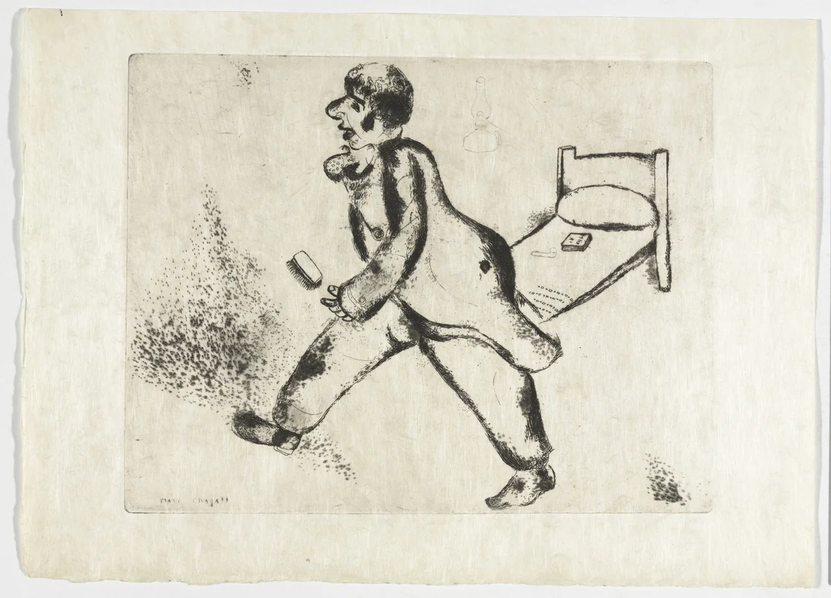 Pétrouchka, plate V (supplementary suite) from Les Âmes mortes by Marc Chagall, illustrated book, 1923