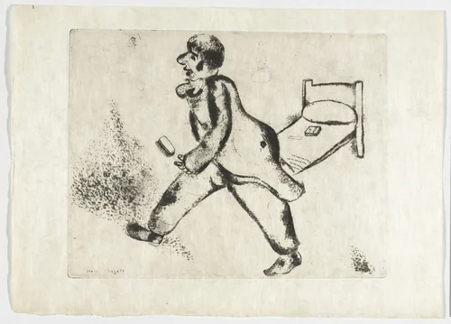 Pétrouchka, plate V (supplementary suite) from Les Âmes mortes by Marc Chagall, illustrated book, 1923