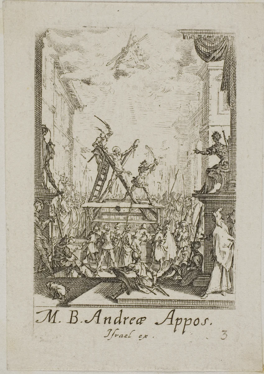 Martyrdom of Saint Andrew, plate three from The Martyrdoms of the Apostles by Jacques Callot, print, 1612-1635