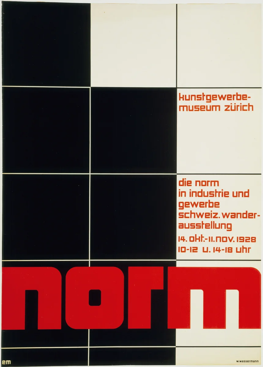 Norm (Poster for an exhibition of Swiss industrial design at the Kunstgewerbemuseum Zürich) by Theo H. Ballmer, Ernst Mumenthaler, design, 1928