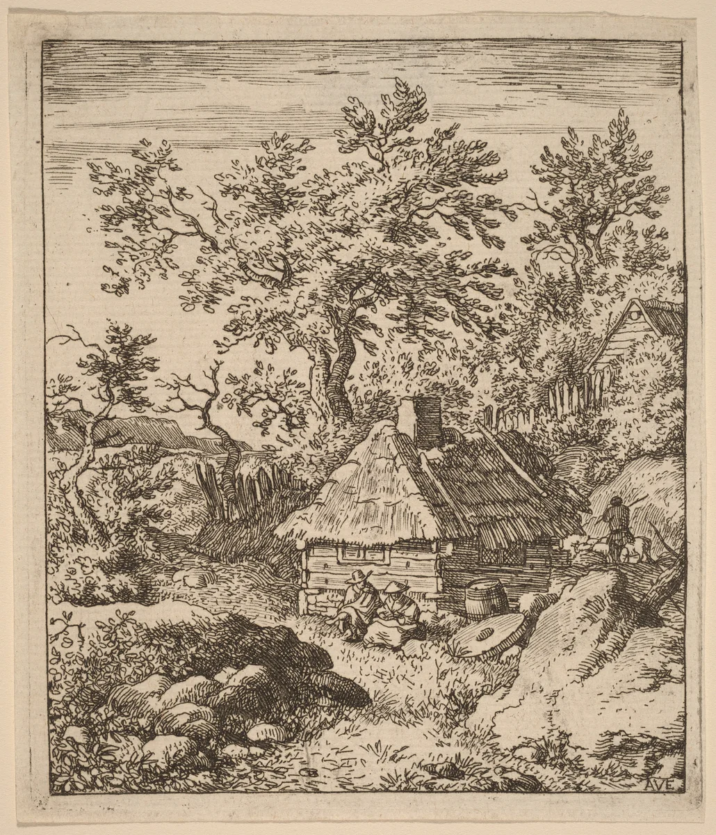 Landscape with Millstone near a Cask by Allart van Everdingen, print, 1645-1656