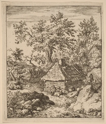 Landscape with Millstone near a Cask by Allart van Everdingen, print, 1645-1656