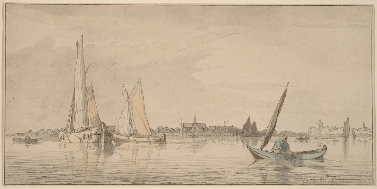 River with Town by Cornelis Ploos van Amstel, print, 1775
