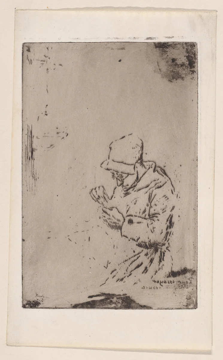 The Maid Sewing (Bonne Femme Cousant) by Félix Hilaire Buhot, print, 1860-1898