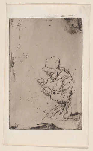 The Maid Sewing (Bonne Femme Cousant) by Félix Hilaire Buhot, print, 1860-1898