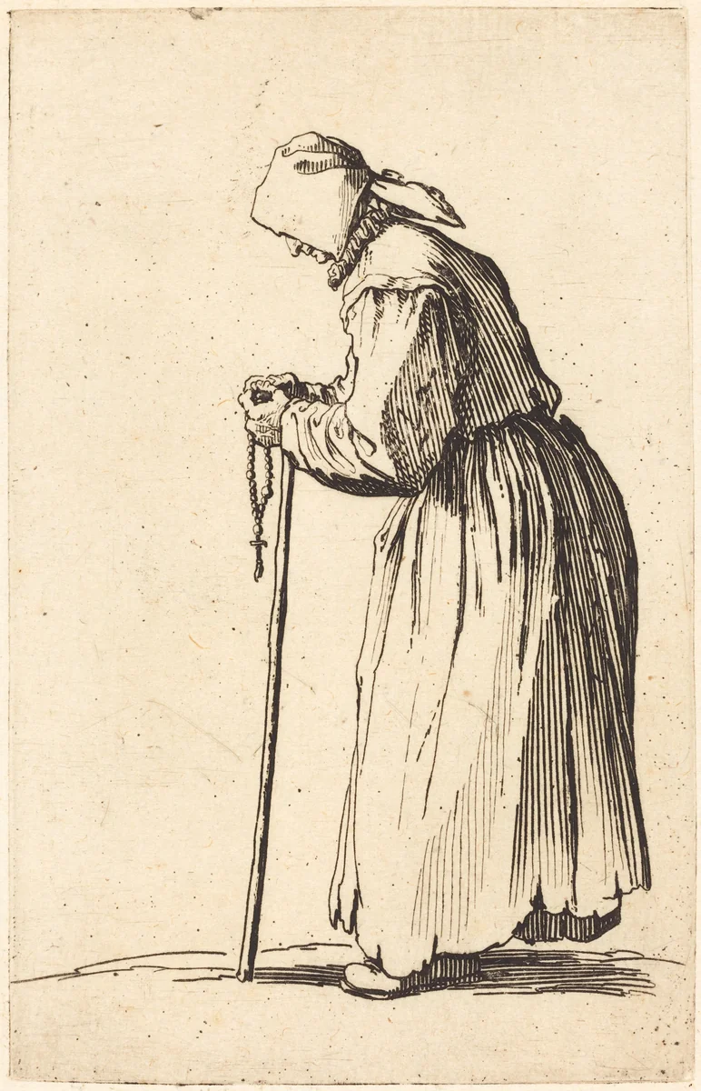 Beggar Woman with Rosary by Jacques Callot, print, 1622