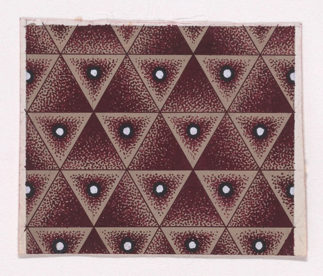 Textile Design with a Seamless Pattern of Alternating Triangles Decorated with Pearls by anonymous, drawing, 1840