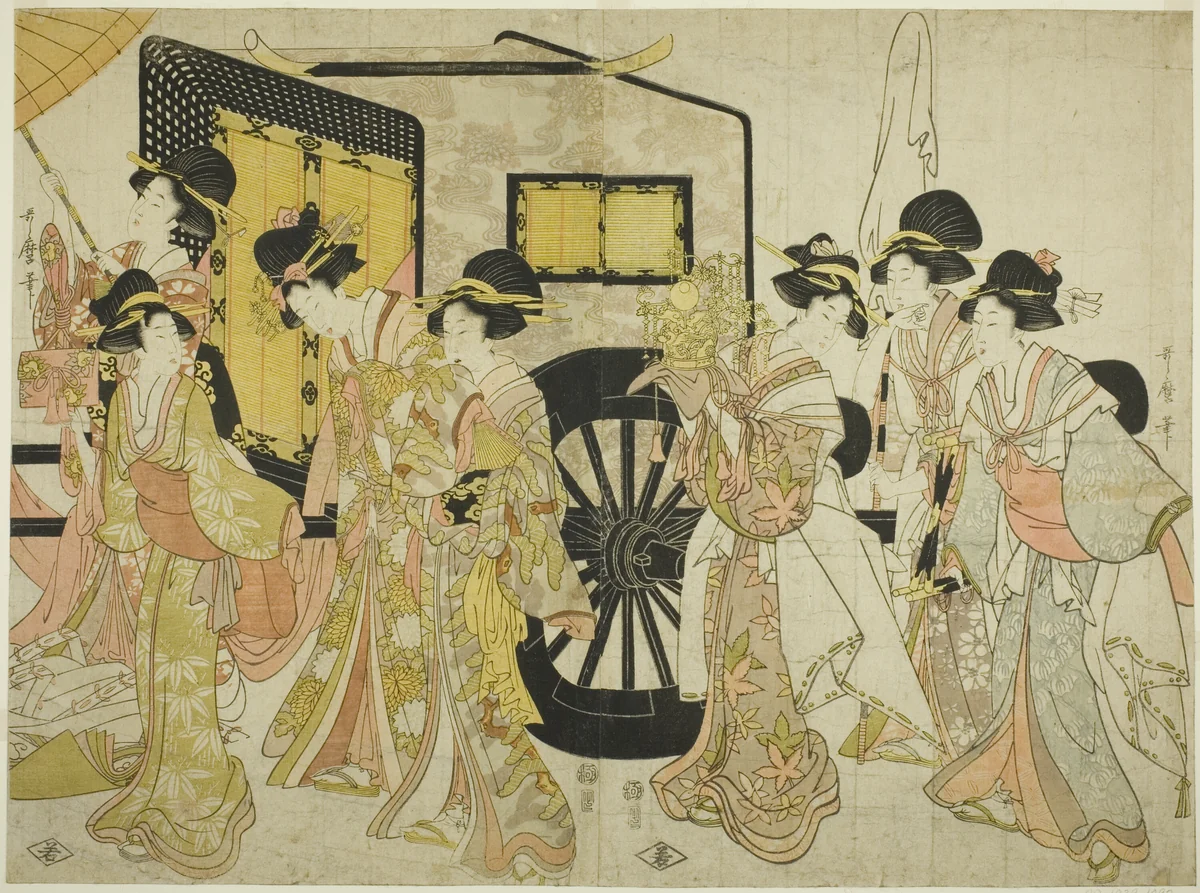 Women Imitating an Imperial Procession by Kitagawa Utamaro (喜多川歌麿), print, 1805
