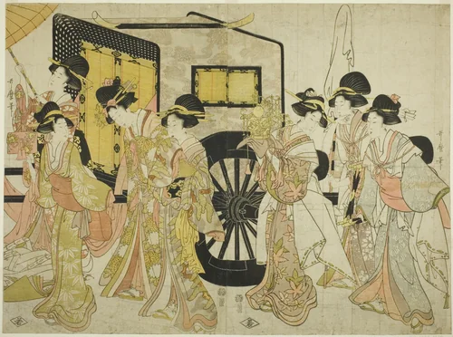 Women Imitating an Imperial Procession by Kitagawa Utamaro (喜多川歌麿), print, 1805