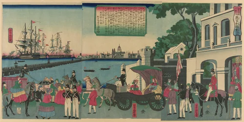 The Port of London, England (Igirisu Rondon no kaiko), from the series "Collection of Scenic Places in Foreign Lands (Bankoku meisho zukushi no uchi)" by Utagawa Yoshitora (歌川芳虎), print, 1862