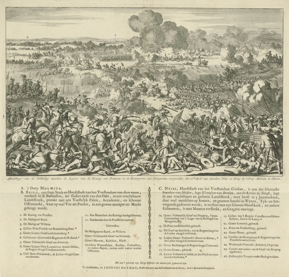Slag bij Mollwitz, 1741 by Jan Luyken, print, 1695