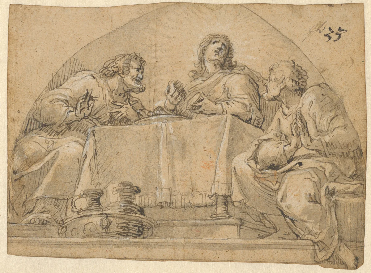 Christ at Emmaus by Hans Georg Asam, drawing, 1688-1694