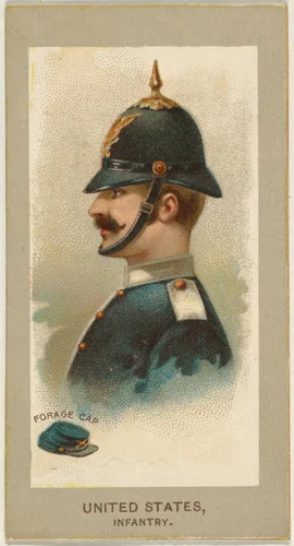 Forage Cap, Infantry, United States, from the Military Uniforms series (T182) issued by Abdul Cigarettes by Abdul Cigarettes, print, 1881