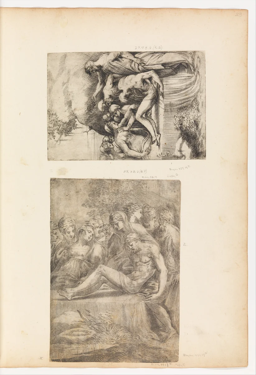 The Lamentation Over the Dead Christ by Andrea Schiavone, print, 1540-1555