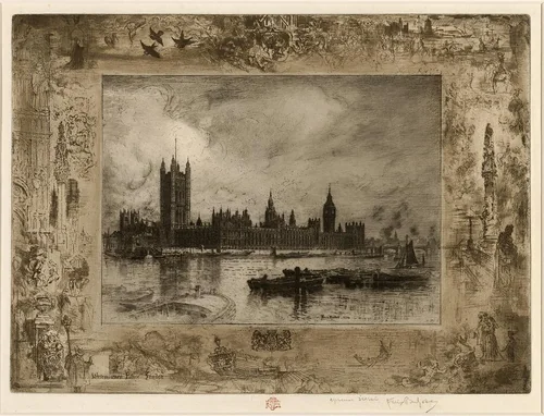 Westminster Palace by Félix-Hilaire Buhot, print, 1884