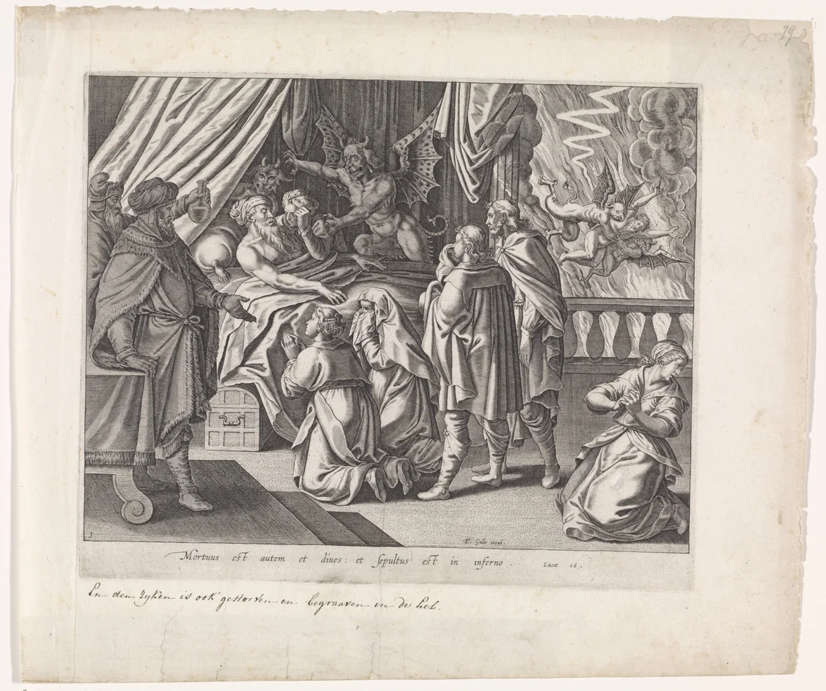 Sterfbed van de rijke man by Unknown, print, 1581-1633