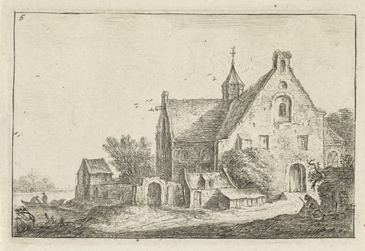 Dorpskerk aan het water by Anthonie Waterloo, print, 1630-1663