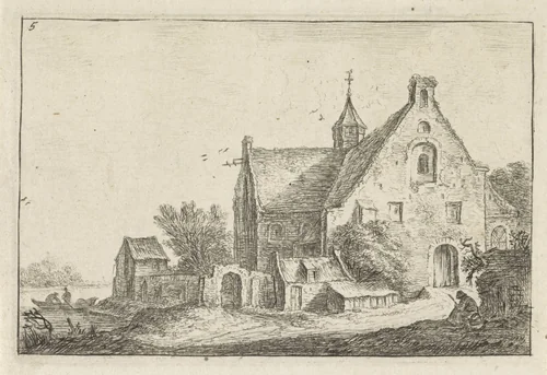 Dorpskerk aan het water by Anthonie Waterloo, print, 1630-1663