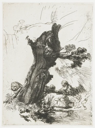 St Jerome beside a pollard willow by Rembrandt van Rijn, print, 1648
