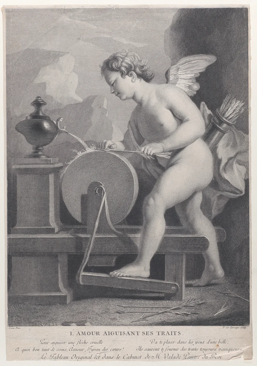 Cupid Sharpening His Arrows by Pierre Charles Lévesque, print, 1770