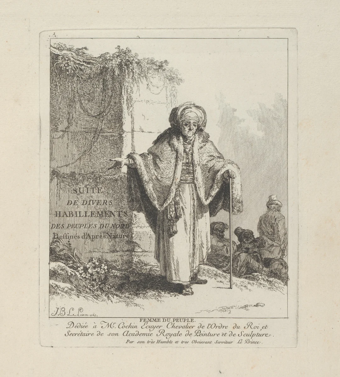 Woman of the People, plate one from Divers Habillements des Peuples du Nord by Jean Baptiste Le Prince, print, 1765