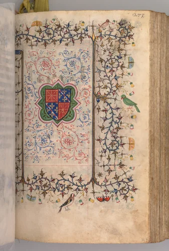 Hours of Charles the Noble, King of Navarre (1361-1425): fol. 137r, Coat of Arms of Charles the Noble by Master of the Brussels Initials and Associates, book, 1400-1410