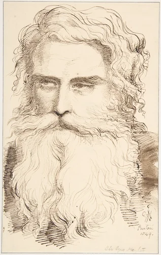 Head of a Bearded Old Man by George Hayter, drawing, 1849
