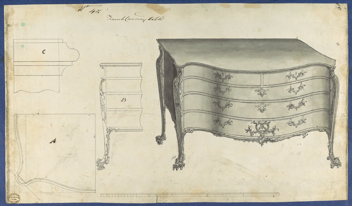 French Commode Table, from Chippendale Drawings, Vol. II by Thomas Chippendale, drawing, 1753