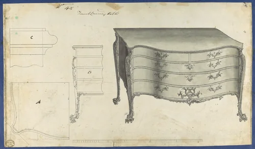 French Commode Table, from Chippendale Drawings, Vol. II by Thomas Chippendale, drawing, 1753