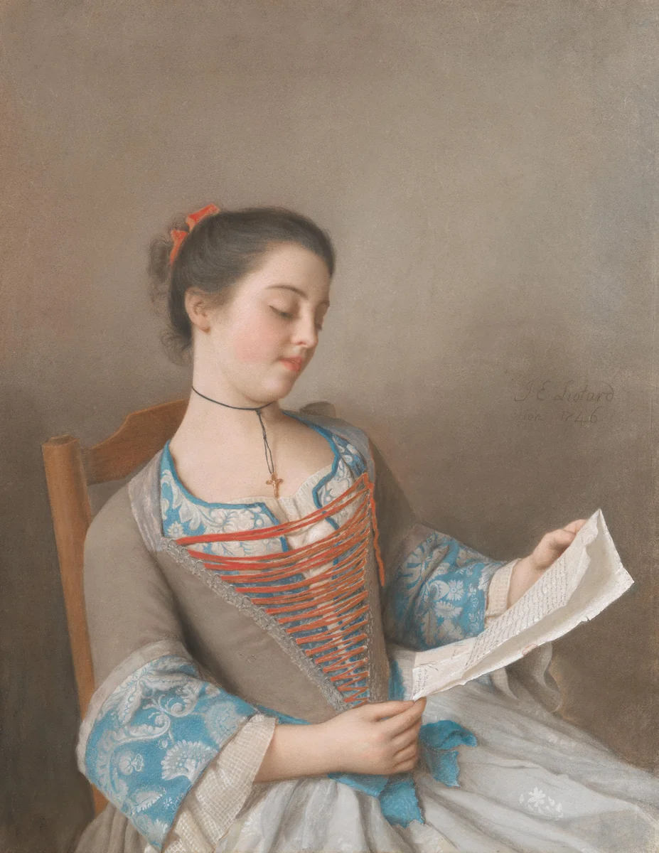 Marianne Lavergne, nicht van de kunstenaar, bekend als ‘La Liseuse’ by Jean-Etienne Liotard, drawing, 1746