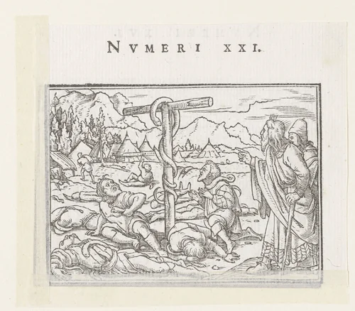 Oprichting van de koperen slang by Hans Holbein, print, 1538