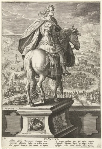 Keizer Claudius te paard by Unknown, print, 1587-1589
