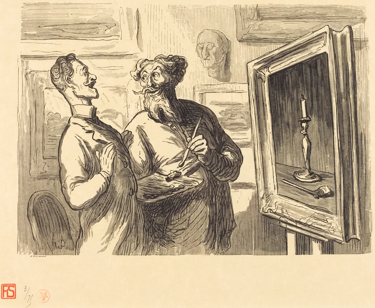 Un Réaliste trouve toujours un plus réaliste qui l'admire (One realist will always find another realist who admires his work) by Étienne Honoré Daumier, portfolio, 1869-1920