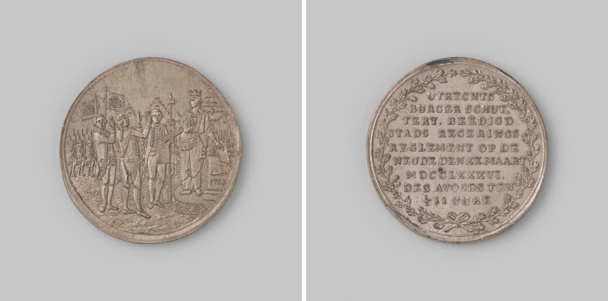 Op het beëindigen van het regeringsreglement door de gewapende burgerij, op de Neude te Utrecht by anonymous, metalwork, 1786