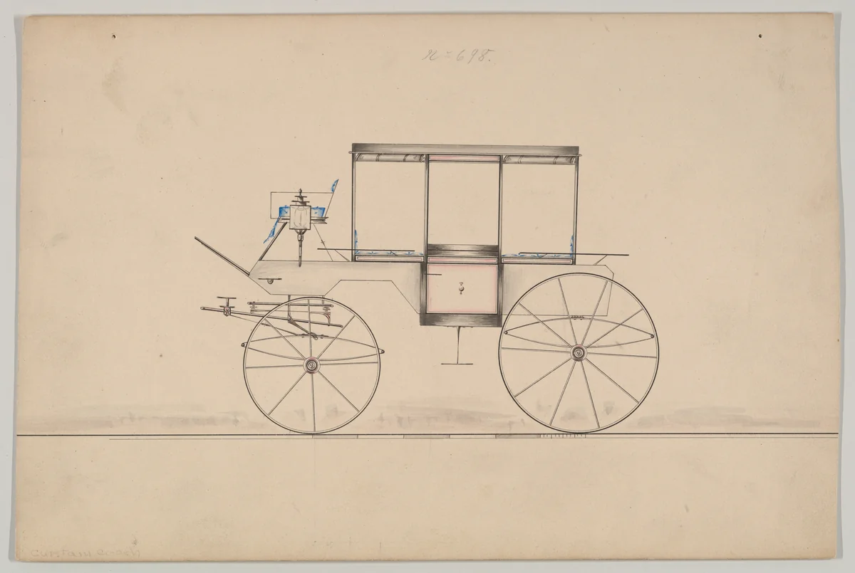 Curtain Coach #698 by Brewster & Co., drawing, 1865-1875
