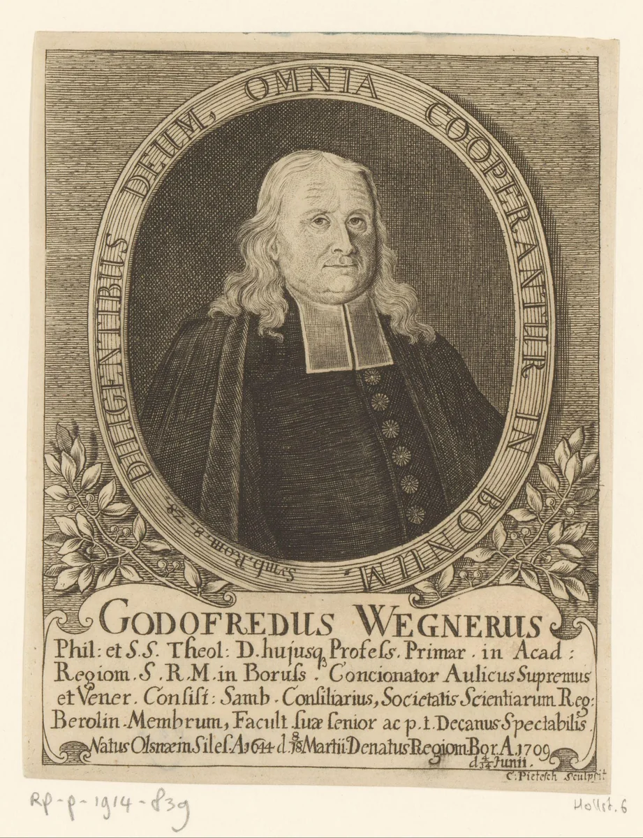 Portret van Gottfried Wegner by Christian Daniel Pietesch, print, 1709