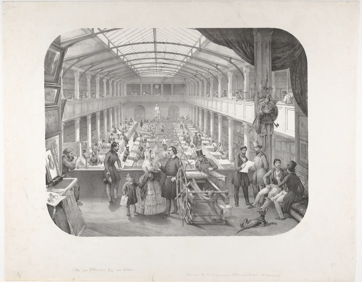 Interior of Lemercier's Lithographic Printing House by Victor Adam, print, 1841-1851
