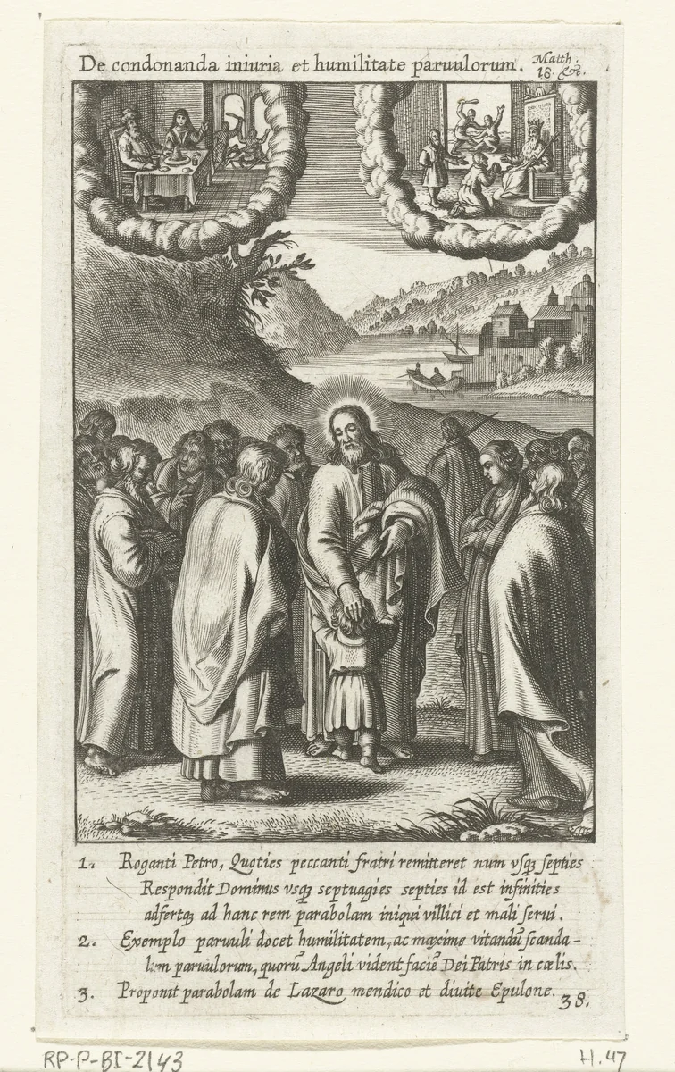 Discipelen vragen Christus wie het grootste is in het koninkrijk van de hemel by Boëtius Adamsz. Bolswert, print, 1590-1622