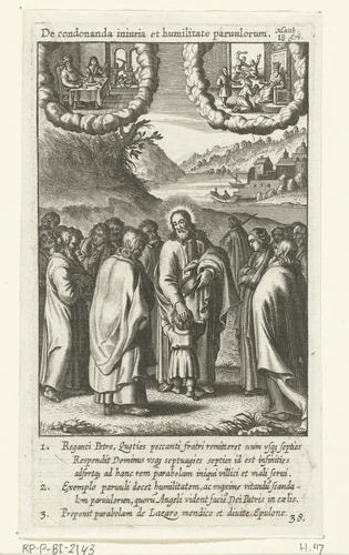 Discipelen vragen Christus wie het grootste is in het koninkrijk van de hemel by Boëtius Adamsz. Bolswert, print, 1590-1622