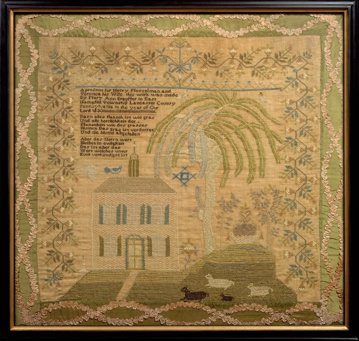 Sampler by Mary Ann Stauffer, artwork, 1830