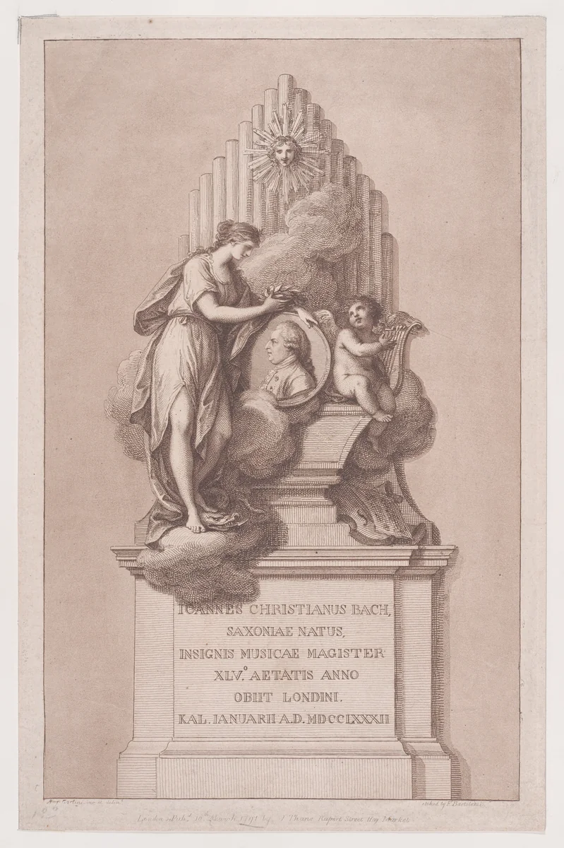 Monument to Johann Christian Bach by Francesco Bartolozzi, print, 1782
