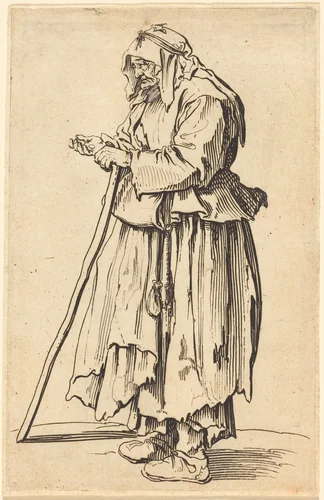 Beggar Woman Receiving Charity by Jacques Callot, print, 1622