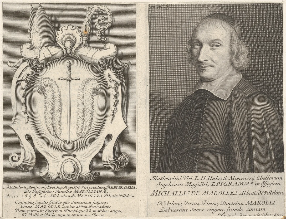 L'Abbé de Marolles (with coat of arms) by Robert Nanteuil, print, 1657
