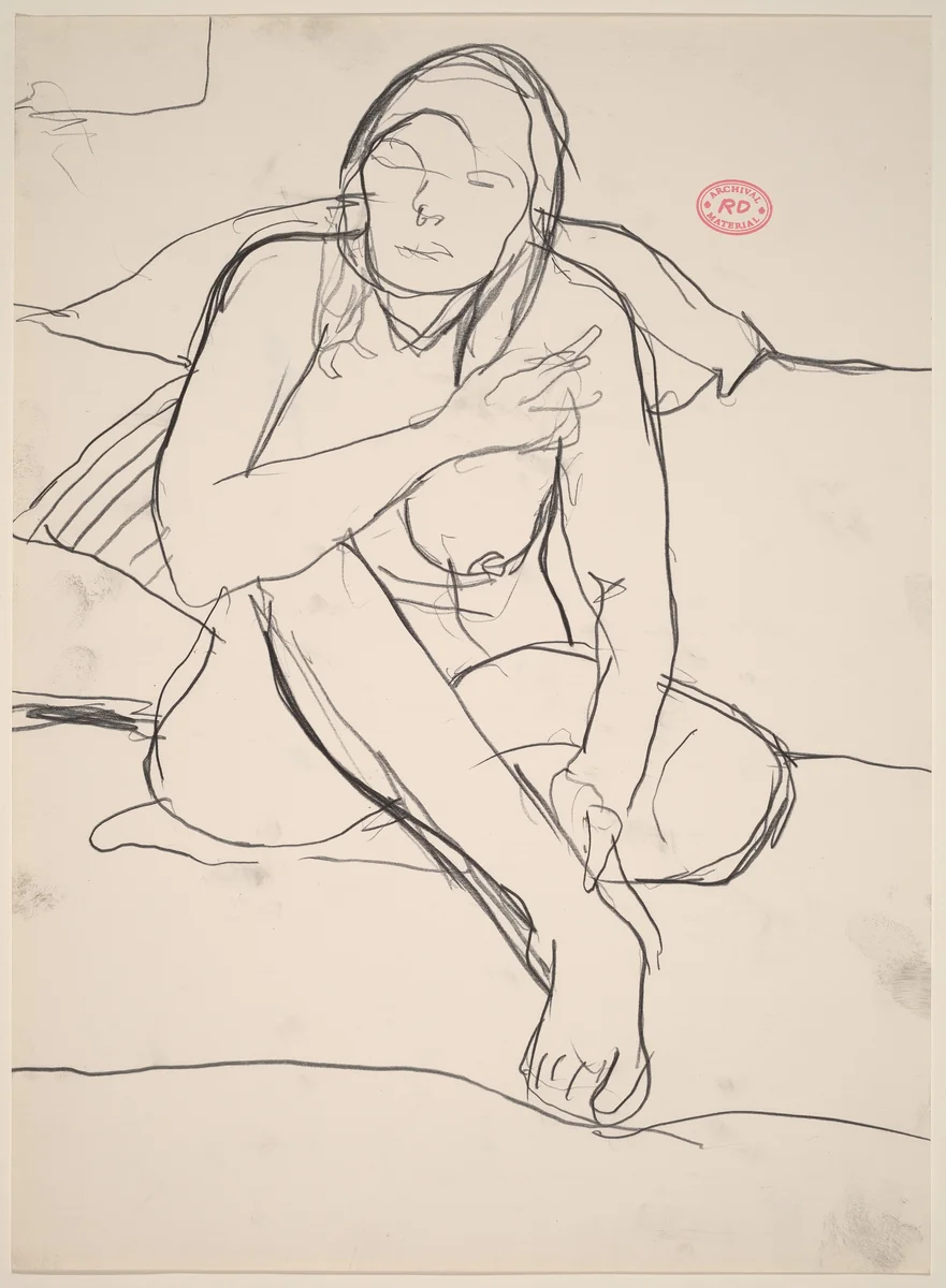 Untitled [female nude seated in front of a bed] by Richard Diebenkorn, drawing, 1955-1967