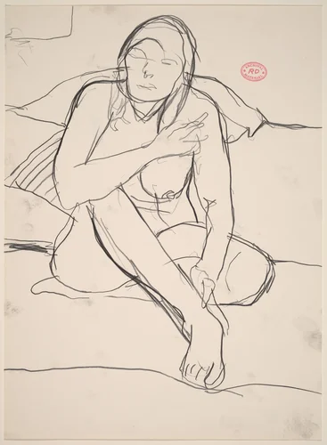 Untitled [female nude seated in front of a bed] by Richard Diebenkorn, drawing, 1955-1967