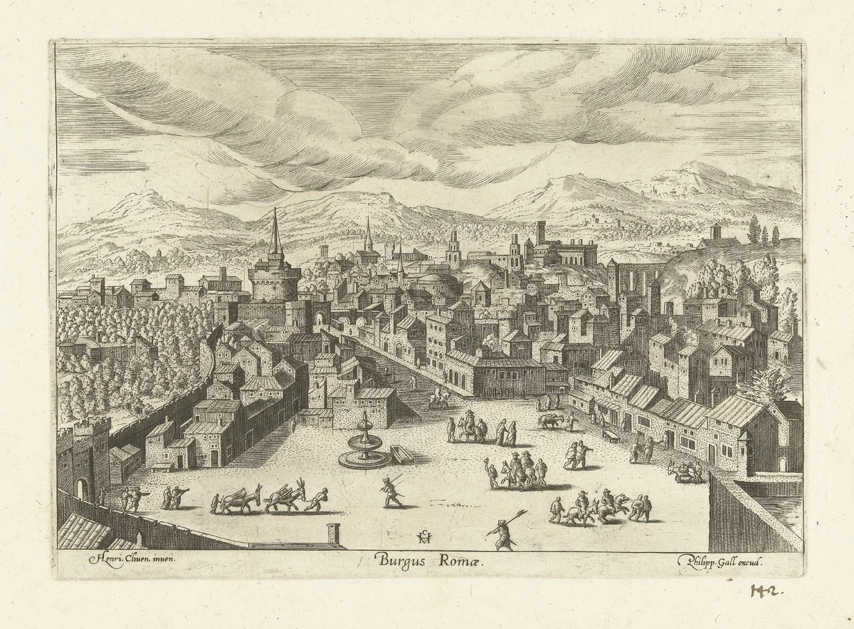 Gezicht op Rome by anonymous, print, 1585