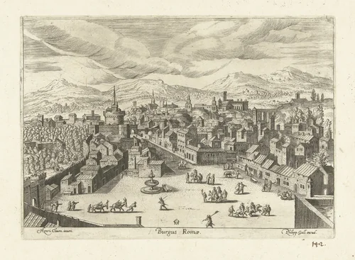 Gezicht op Rome by anonymous, print, 1585