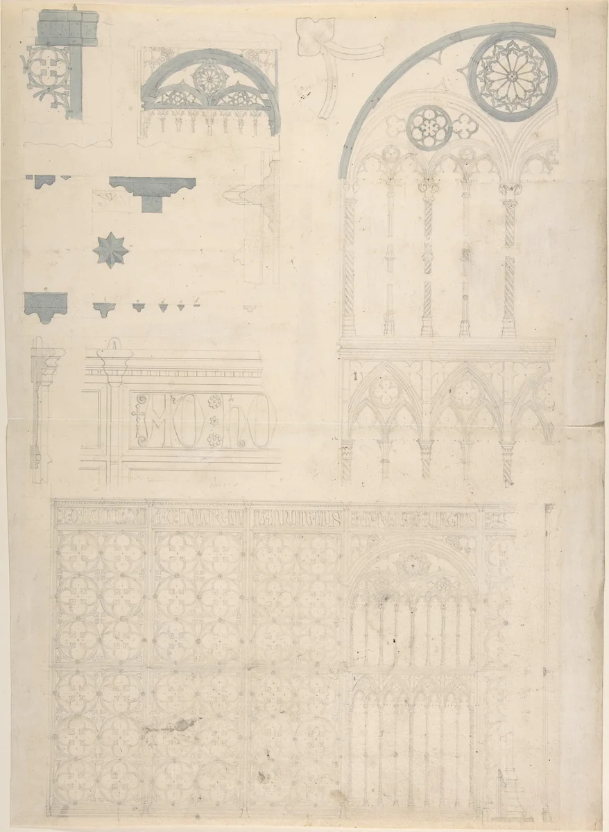 Tracery and Church Ornament by anonymous, drawing, 1850-1900